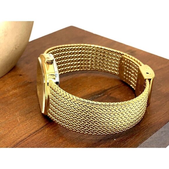 Gruen Unisex Watch 2 Star Quartz Gold Dial Rectangular Mesh Stainless St… - Picture 7 of 12